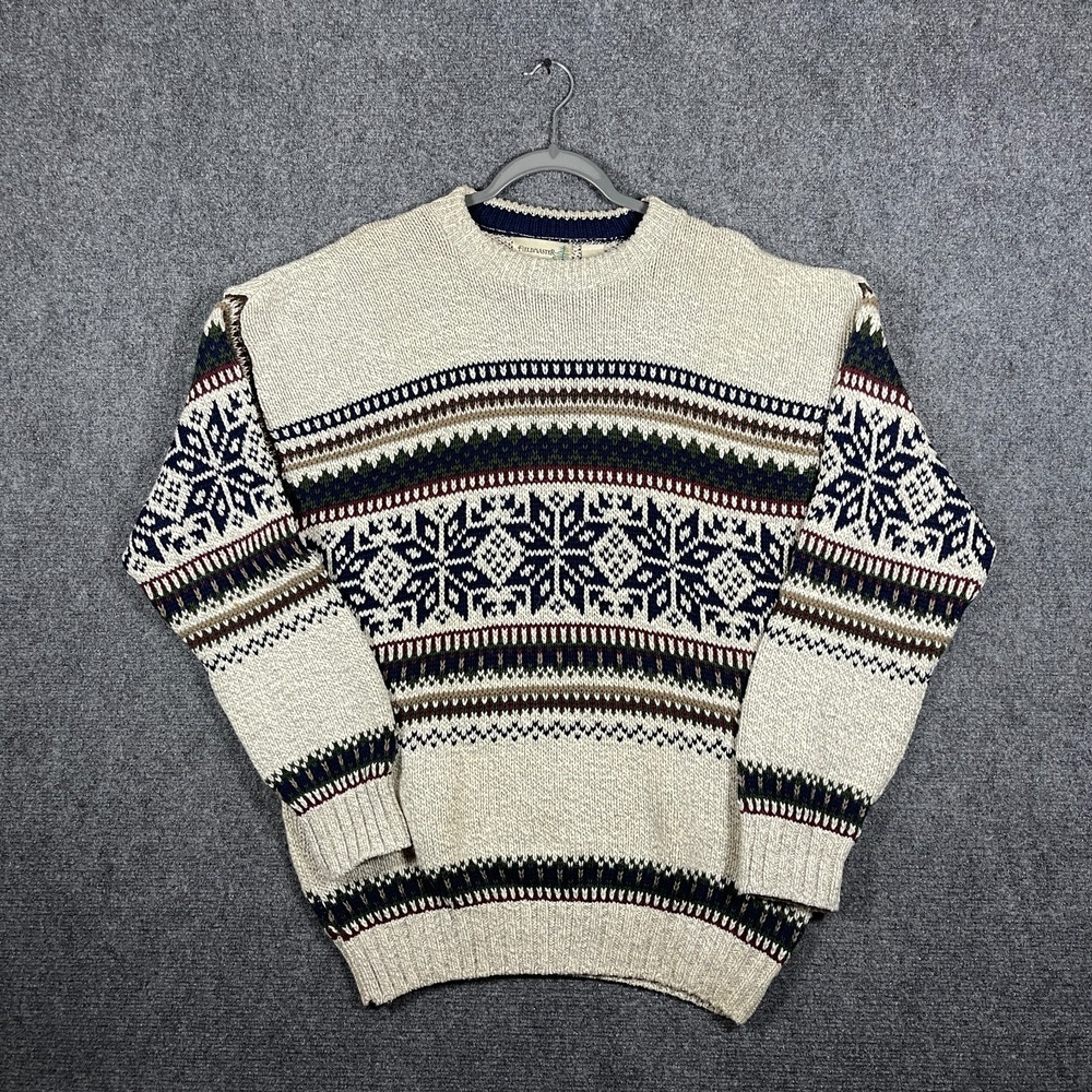 Vintage 90s Fieldmaster Nordic Knitted Pullover Sweatshirt Cotton Size Large